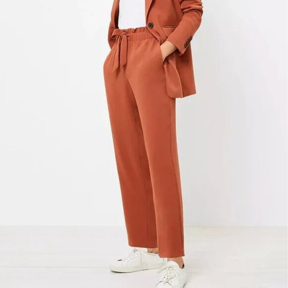 LOFT Rust Colored Petite Tie Waist Taper Pant in‎ Crepe - Picture 1 of 5